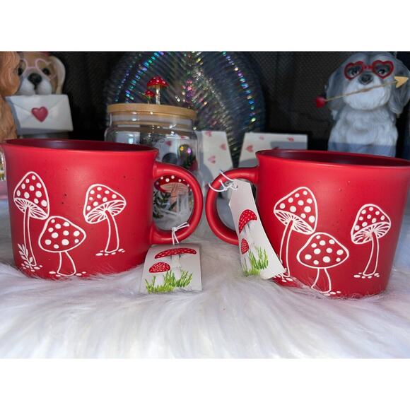 Seeds & Sunshine Mushroom Toadstool 2 Coffee Mugs & 1 Glass Mushroom Cannister - Picture 5 of 12
